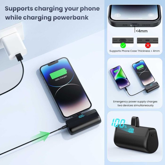 Mini bateria externa 5200 mAh para iPhone, ultra compacto Power Bank 20 W