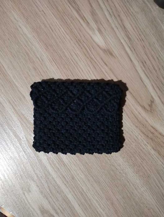 Czarny Portfelik z Makramy Boho Mini Portmonetka Rękodzieło