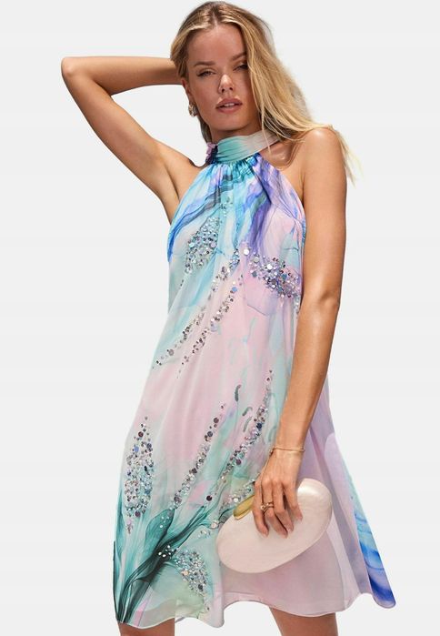 Lipsy London 40 L Wzorzysta Sukienka Ah/07089 Petite Cekiny D2544