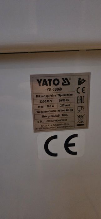 Mikser spiralny miesiarka YATO YG-03060 (20L) – stan idealny