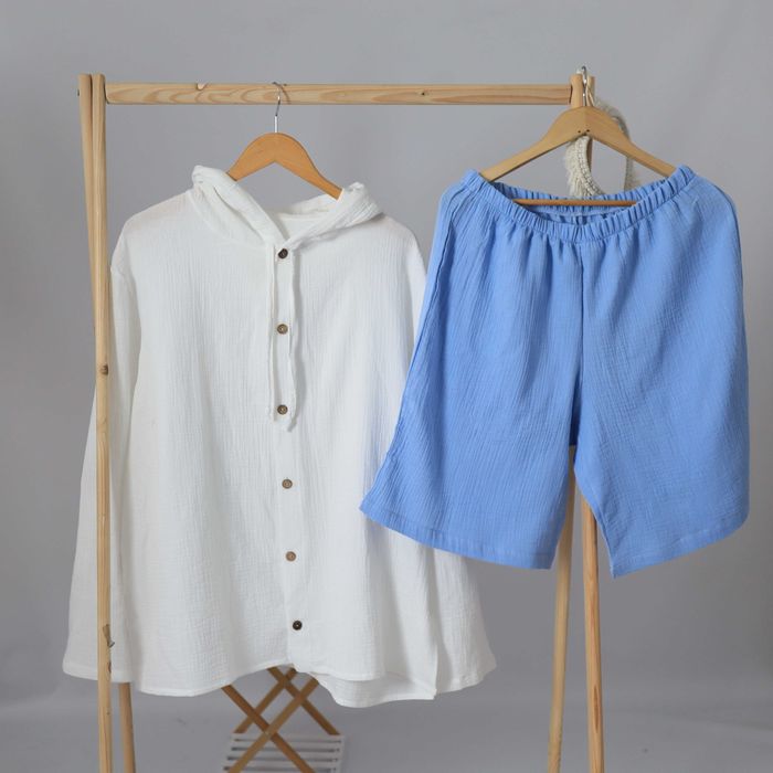 Чоловіча пляжна біла туніка + шорти, одяг з бавовни