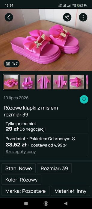 Klapki różowe 39 rozmiar