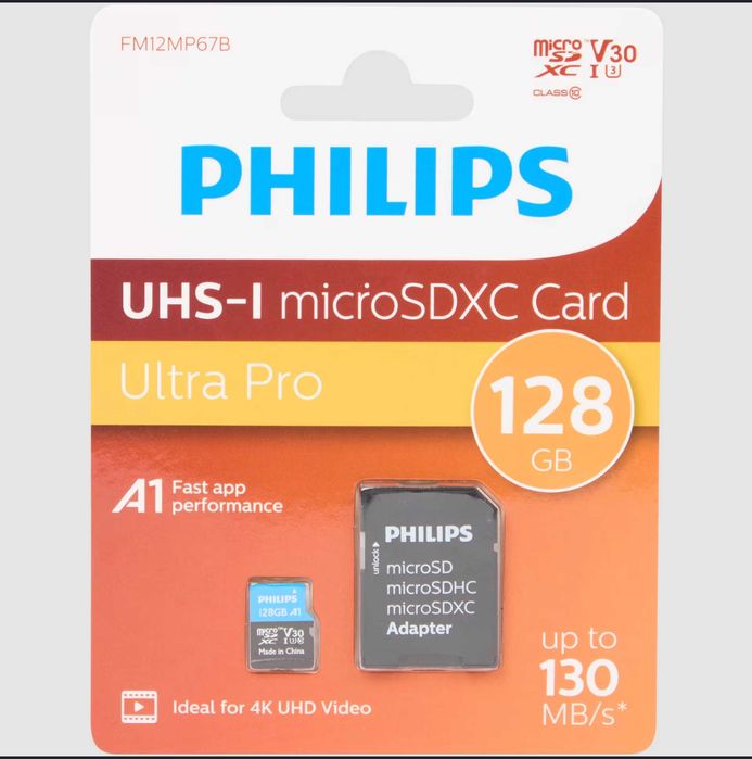 Karta pamięci PHILIPS 128GB Micro SD V30 XC A1 Class 10 IU3 4K Ultra PRO