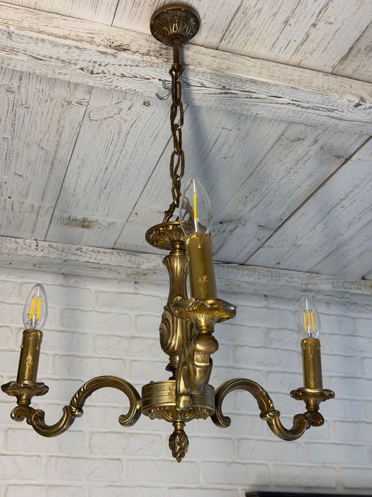 Francuski Żyrandol nr. 47 Francja, mosiądz 3-ram Antyk Lampa