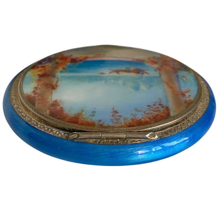 Srebrna Puderniczka Emalia Gilosz Srebro