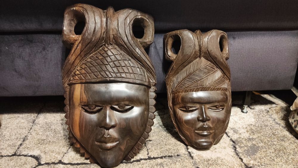 Dwie sztuki Duże  afrykańskie hebanowe maski
