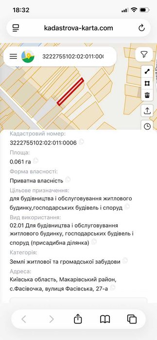 Продаж ділянки 0,19 га.0,17га Макарів (Фасівочка)