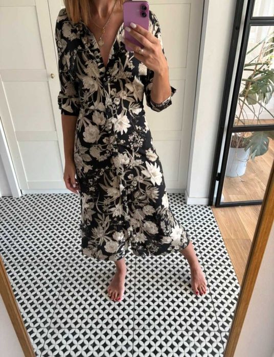 Reserved dluga maxi midi sukienka koszulowa w kwiaty wiskoza