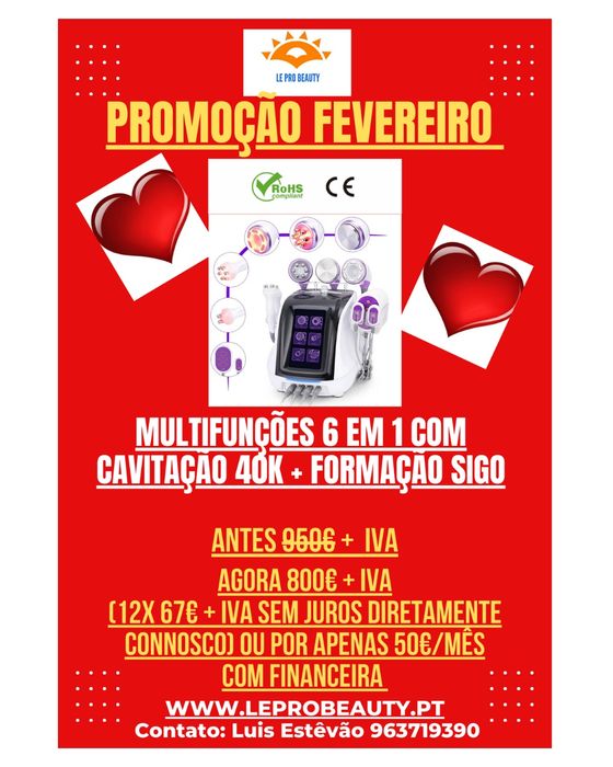 Multifunções 6 em 1: Radiofrequência, Cavitação 40k, Vácuo, Lipolaser