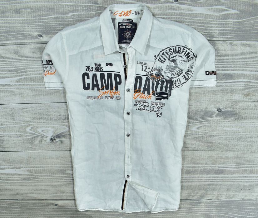Camp David Lniana Logowana Koszula Męska Reg Xl