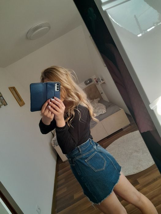 Spódnica mini jeansowa wysoki stan przetarcia dziury bawełna sexy