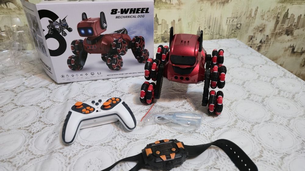 Робот собака 8 коліс червоний з підсвічування Іграшка на подарунок