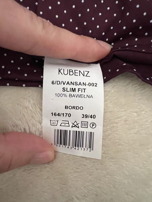 Męska bordowa koszula w kropki | Kubenz | Slim Fit | 164/170 (39/40)