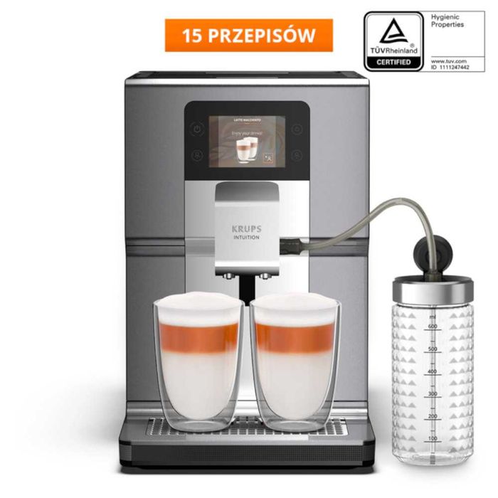 Ekspres ciśnieniowy Krups EA 875 E Intuition Preference+ Outlet/Uszkodzone pudełko/Nieużywany/Nowy/15 przepisów/Dwie kawy mlecznye jednocześnie