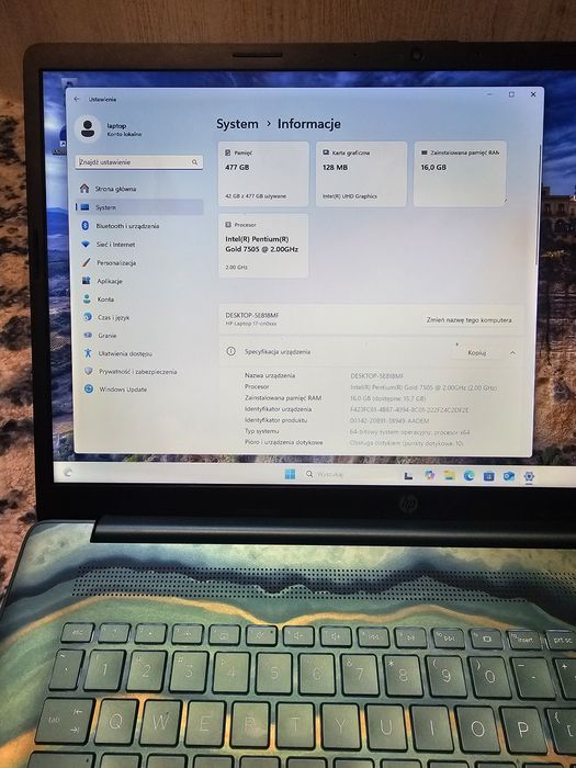 Laptop HP 17” | Pentium Gold 7505 | 16GB RAM | SSD 512GB | Dotyk | Win