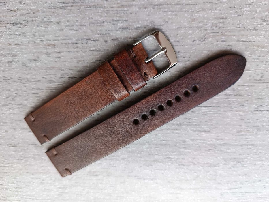 Skórzany pasek zegarka 18 mm brąz M cienki