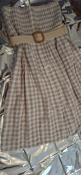 Sukienko spódnica 2w1 xl na gumce krata retro z lnu i bawełny