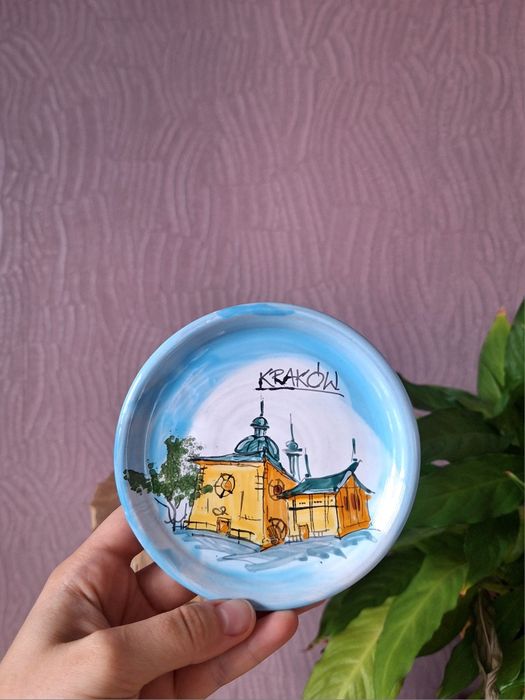 Ręcznie wykonany talerzyk ceramiczny – motyw Krakowa, 2 sztuki