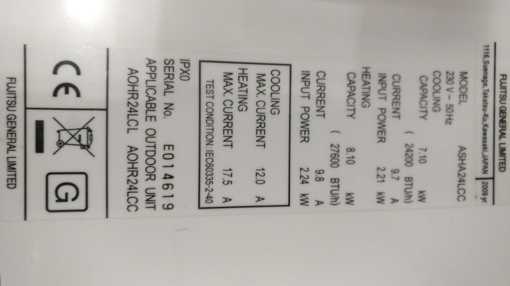 Кондиционер 24 инвертор холод/тепло General б/у, до -20°C 80 м2 монтаж