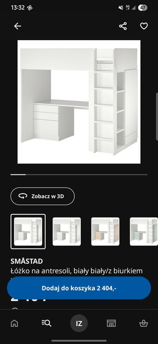 Sprzedam łóżko na antresoli Smastad Ikea