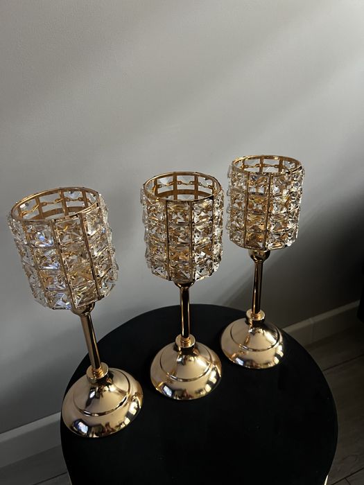 Komplet wysokich świeczników złote glamour Home&You