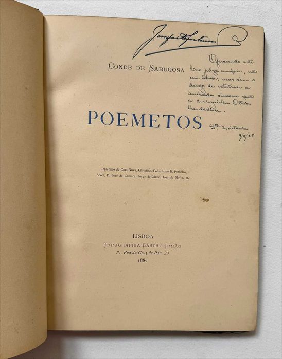1882, Conde de Sabugosa, POEMETOS. Raro!