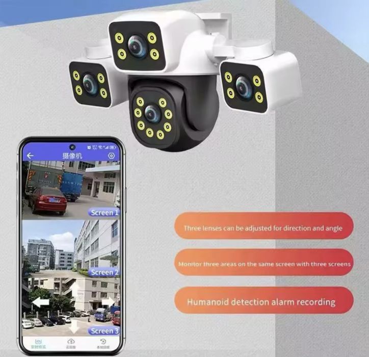 ІДЕАЛЬНА камера вулична відеокамера 12мр додаток: ІРС360 Home Поворотна вулична WiFi камера вайфай 6K 12MP на 3 об'єк IP66 нічне бачення ДАТЧИК РУХУ