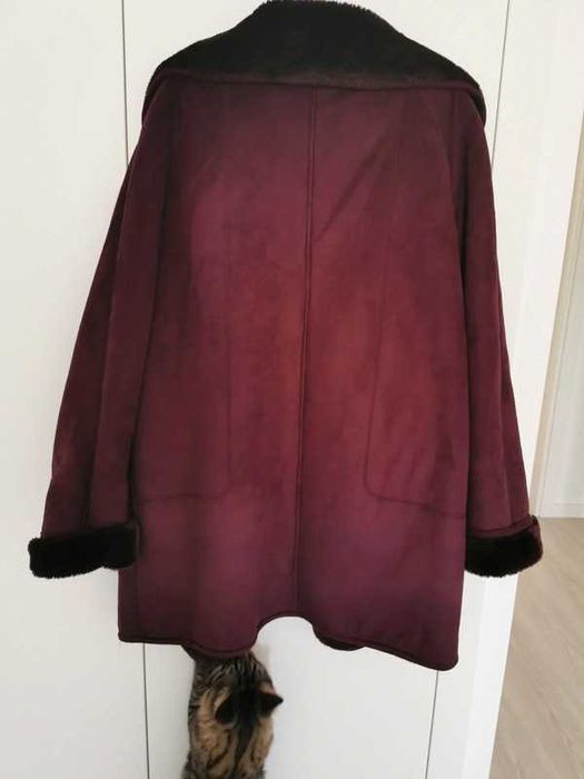 Casaco bordeaux unissexo, imitação camurça