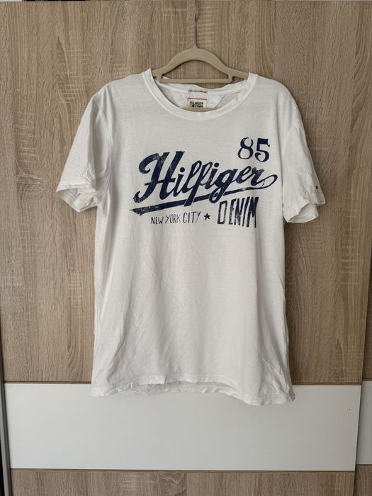 Koszulka Tommy Hilfiger L denim biała tshirt vintage look
