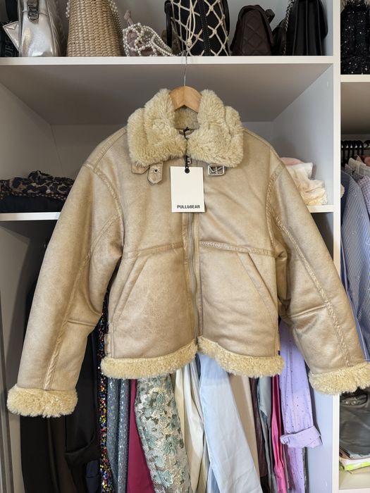 Pull&Bear nowa kurtka pilotka aviator kożuszek miś futerko beżowa zara 36 S
