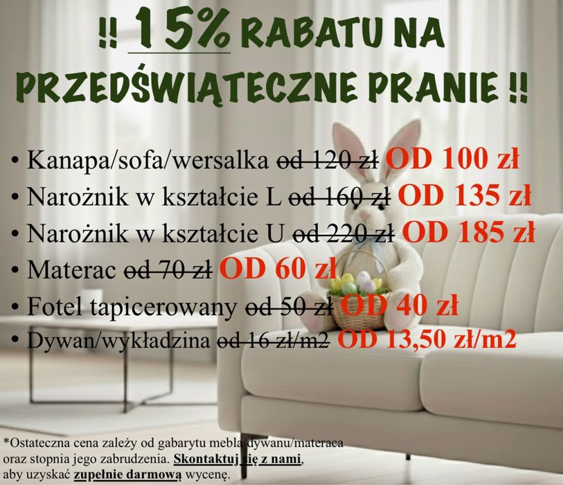 !UPUST -15%! Pranie tapicerki/dywanów/materacy | T. Góry i okolice