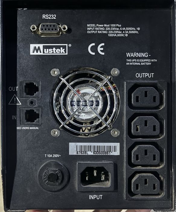 Б/У ИБП mustek powermust 1000va plus 600 вт, рабочий, без аккумулятора