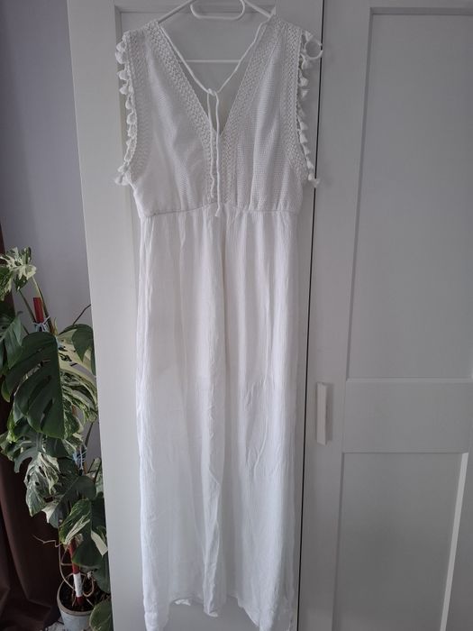 Biała sukienka boho,ażurowa 38/40