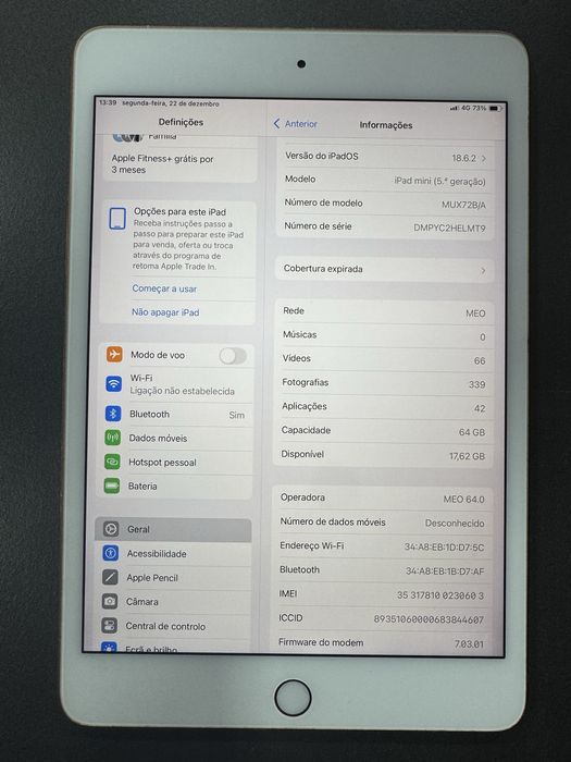 Ipad Mini 5* Geraçao wifi + celular 64gb
