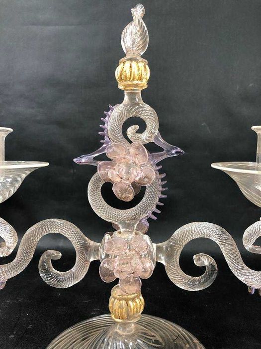 Par de Castiçais de Cristal de Murano Soprado - Século XIX Itália