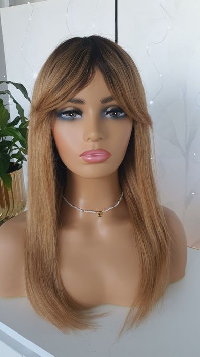 Peruka z włosów naturalnych w 100% blond grzywka Carmen