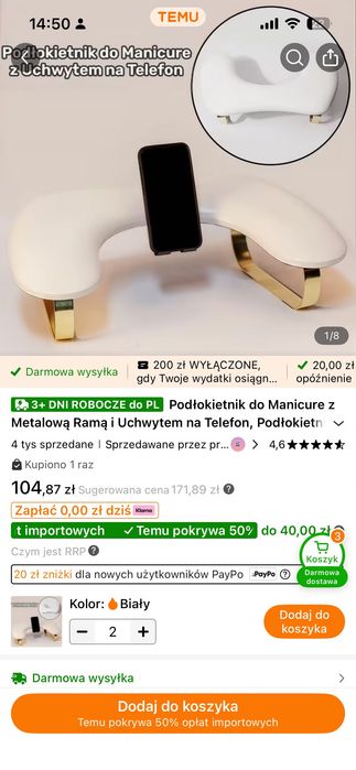 Podłokietnik na paznokcie