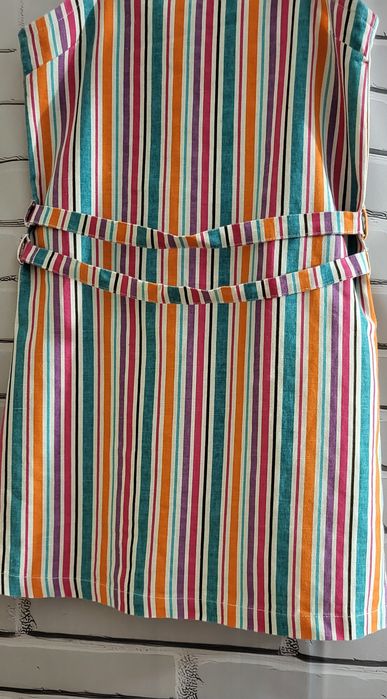Letnia, lniana sukienka, paski, tęczowa, mariquita, 140 cm, 2
