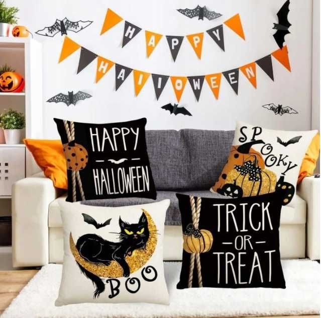 Zestaw 4 poszewek na poduszki Halloween45x45cm Dekoracyja na Halloween