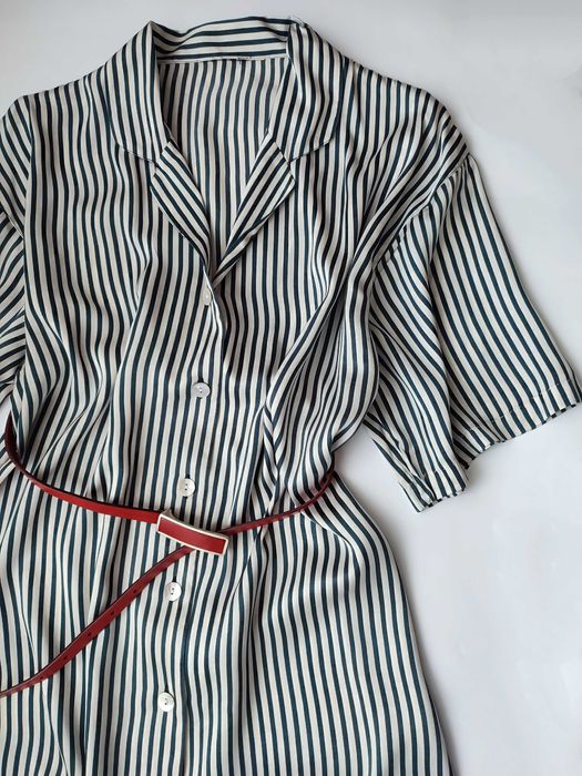 Натуральное 100% шелковое платье рубашка в полоску в бельевом стиле