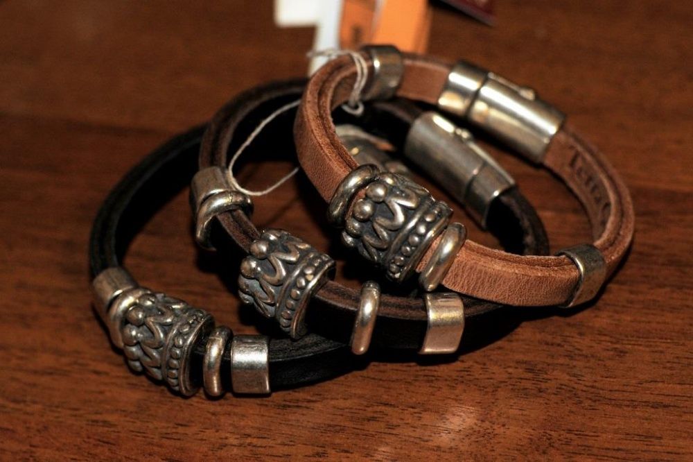 Браслет чоловічий срібло, шкіра, сплав Zamak