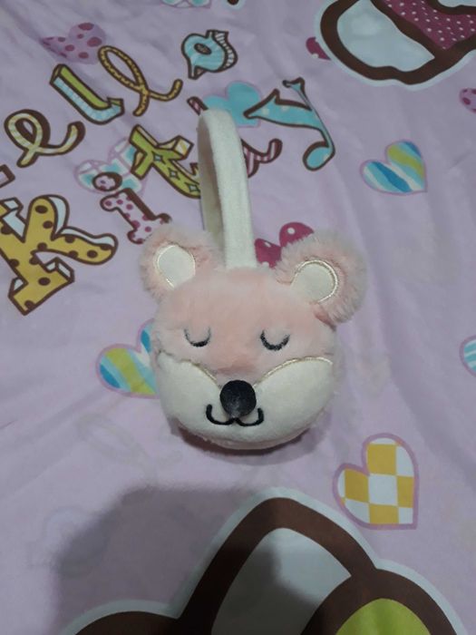 Biało-pudrowo różowe nauszniki teddy bear, Flying Tiger