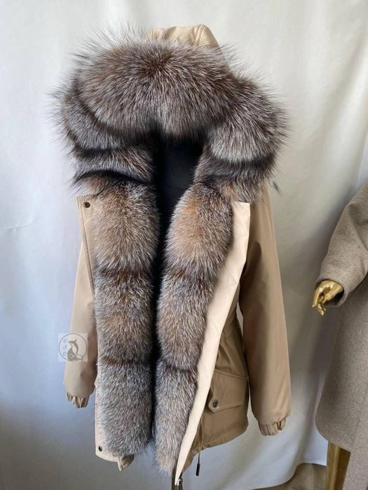 Зимняя куртка бежевая, парка с натуральным мехом блюфрост. Разм. 42-60