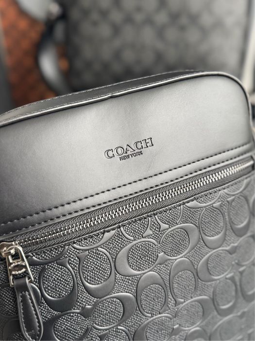 Чоловіча сумка Coach Houston Flight Bag Leather коач чорна коуч шкіра