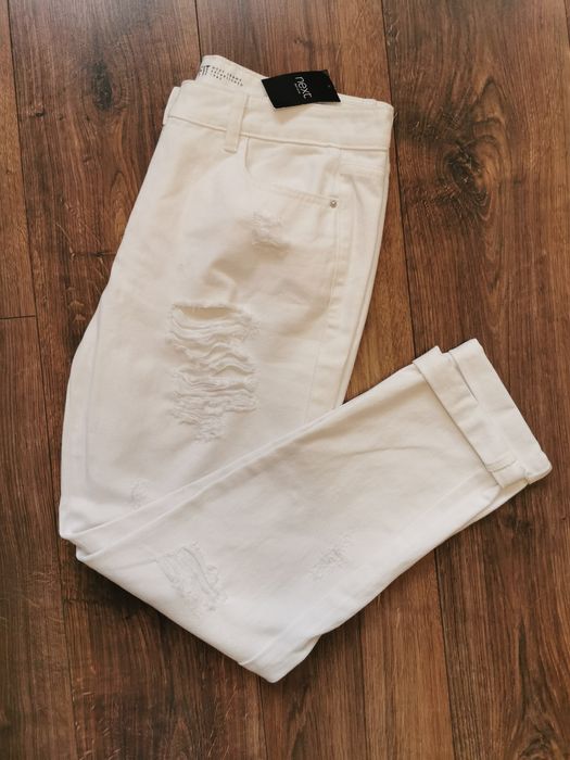 Spodnie dżinsowe jeansowe dżinsy jeansy mom fit L 40 z rozdarciami