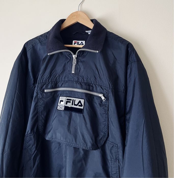 Fila granatowa kurtka polarowa anorak windbreaker half zip vintage M