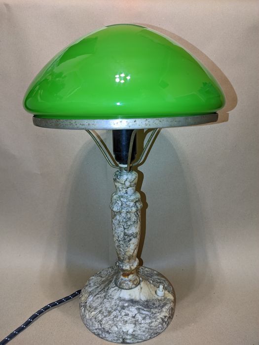 Настольная лампа мраморная с зелёным абажюром Сталинский ампир СССР