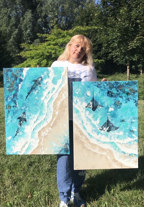 Dwuczęściowy dwiptych „Życie w oceanie” (2×55×75 cm)