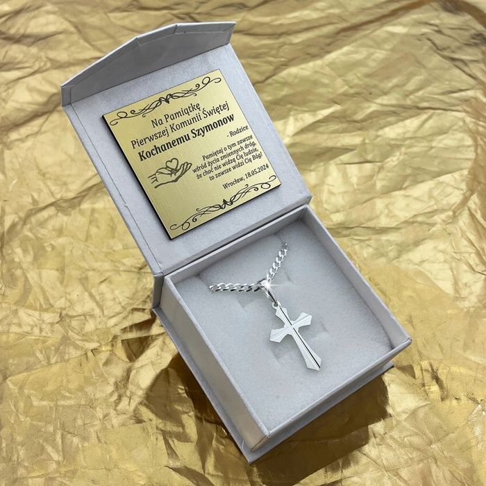 Srebrny Łańcuszek Męski Pancerka Z Krzyżykiem Diamentowany 55 Cm Grawe