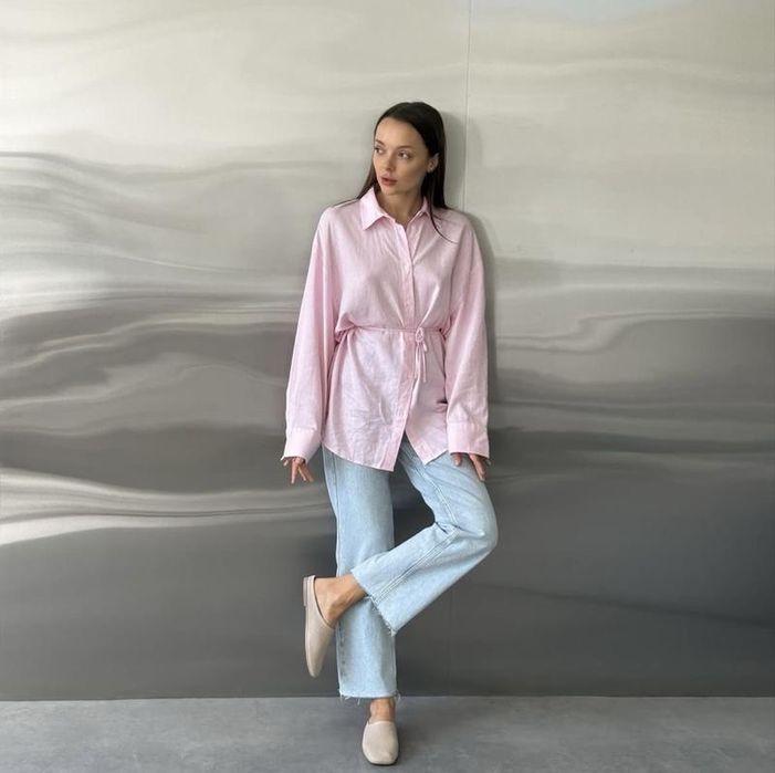 Лляна сорочка з поясом Zara рубашка